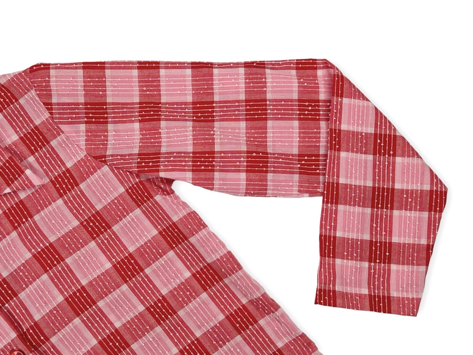 VINTAGE 50S RED PLAID SWISS DOT BLOUSE SIZE 14 NEW FASHION CREATION ROCKABILLY