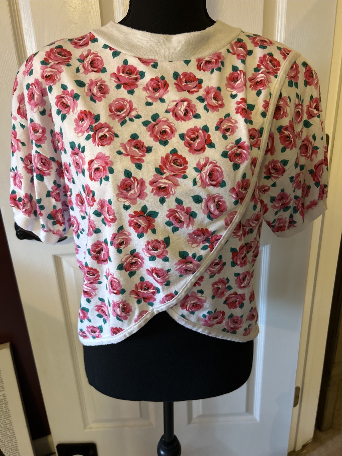Womens Vintage Top Another Name Floral Prnt Cropped Grandma/Beach S/M Shldr Pads