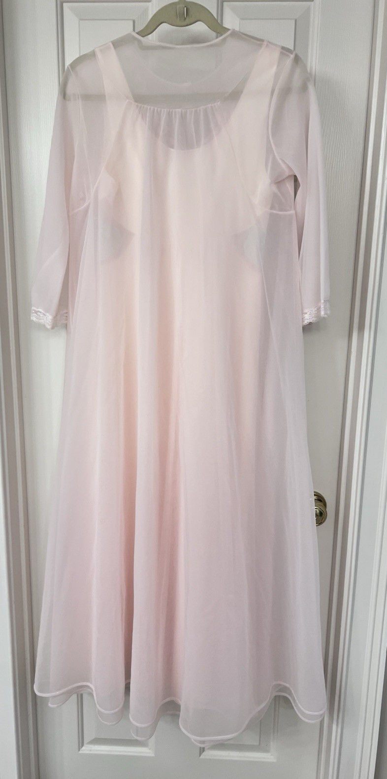 Vintage Shadowline Pink Nylon and Chiffon Long Peignoir Set Size S