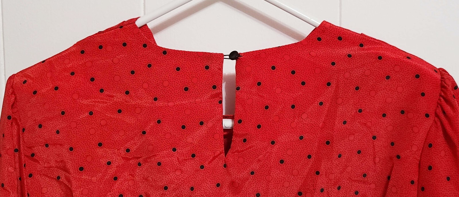 Vintage 1980s TR Bentley Red & Black Polka Dot Cowl Neck Blouse Size 12 NWT