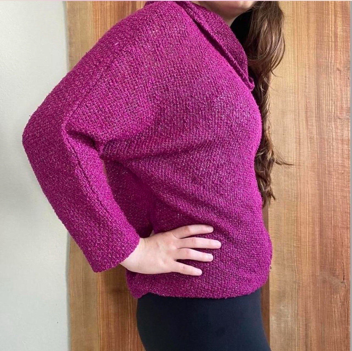 VTG Evelyn De Jonge Cowl Neck Top Sweater Medium Raspberry Pink Gold Sparkle M