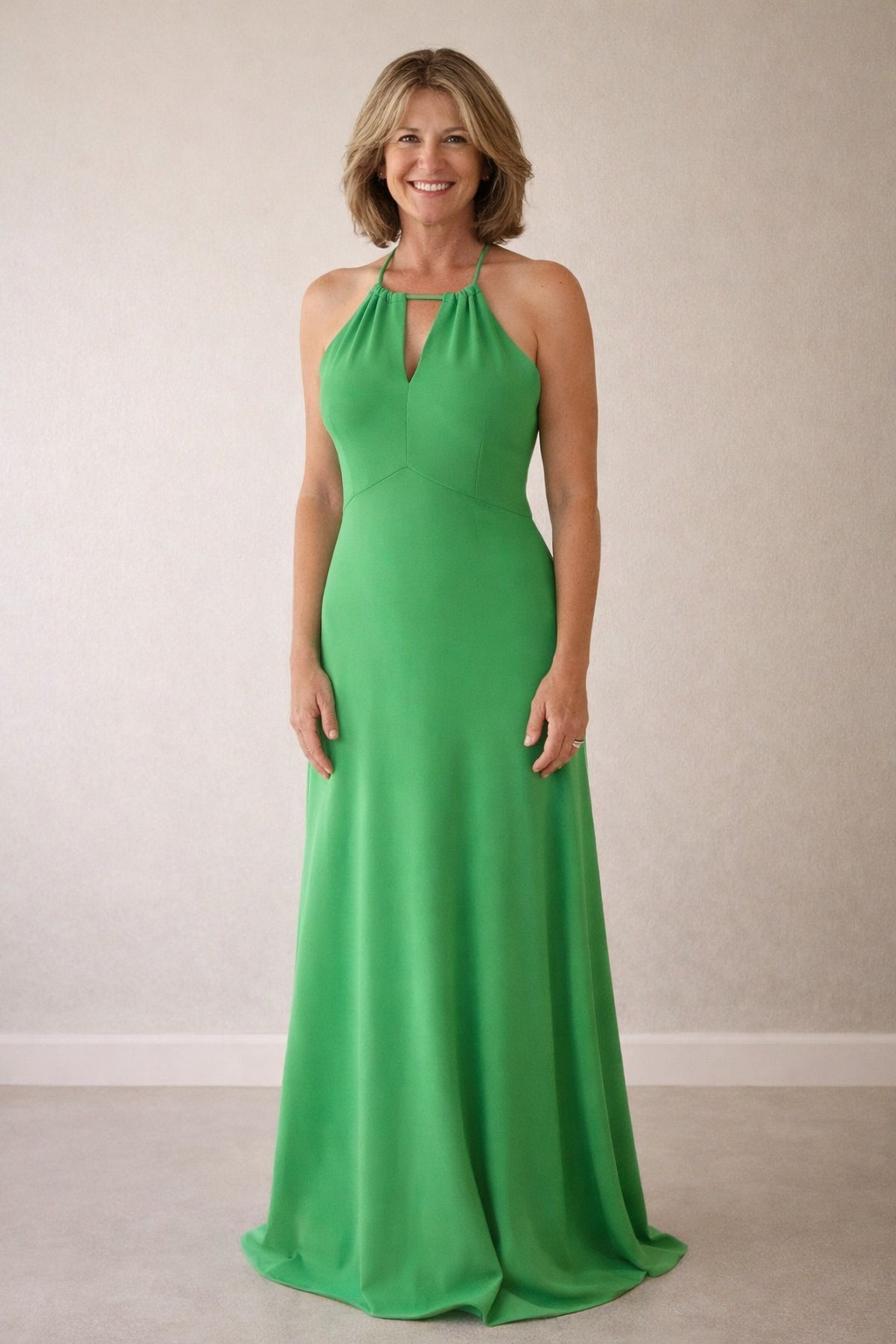 Vintage Howard Wolf Green Maxi Dress Halter Empire Waist Keyhole 70s Size 14