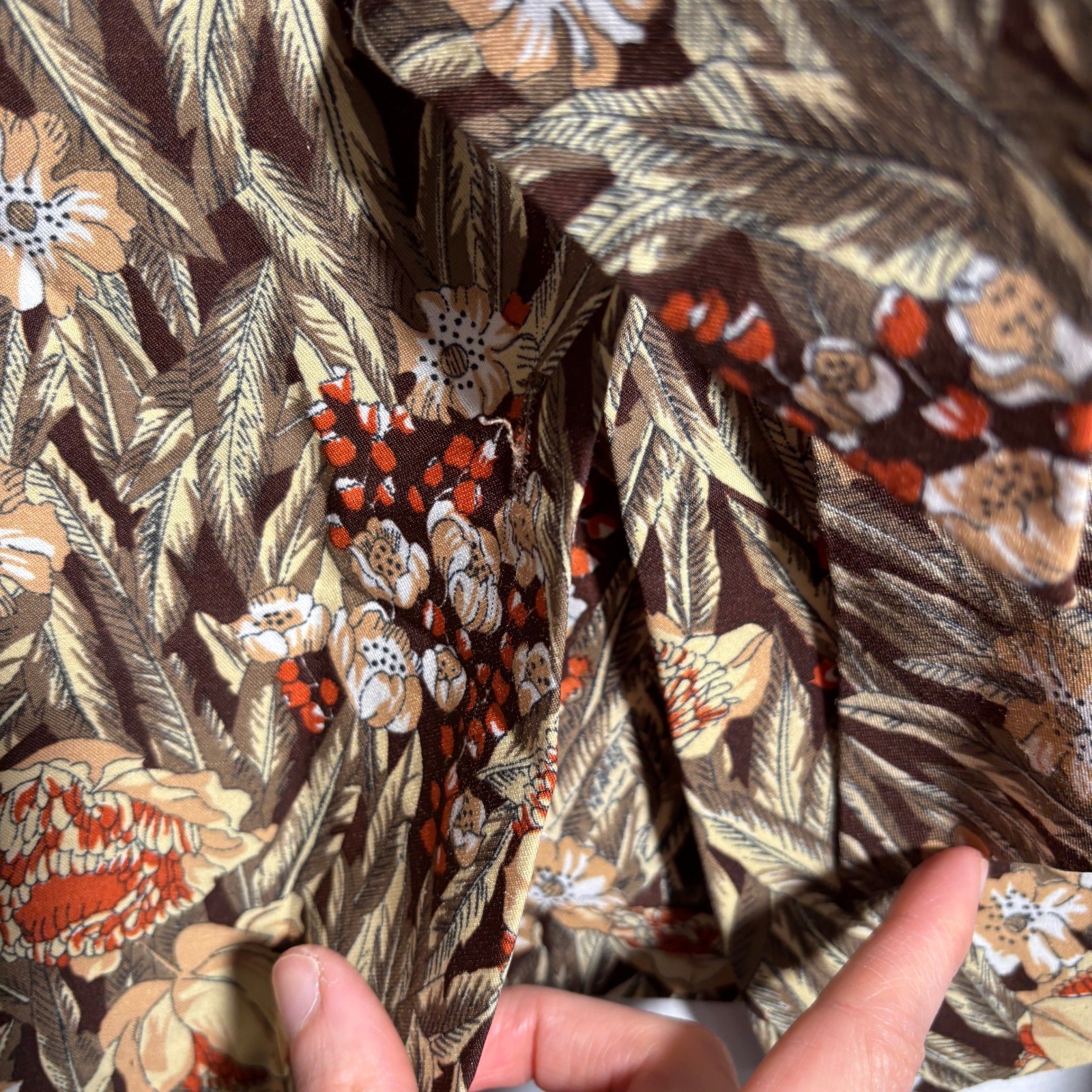 VTG 70s Lady Arrow Floral Pussy Bow Brown Orange Long Sleeve Secretary Top XL