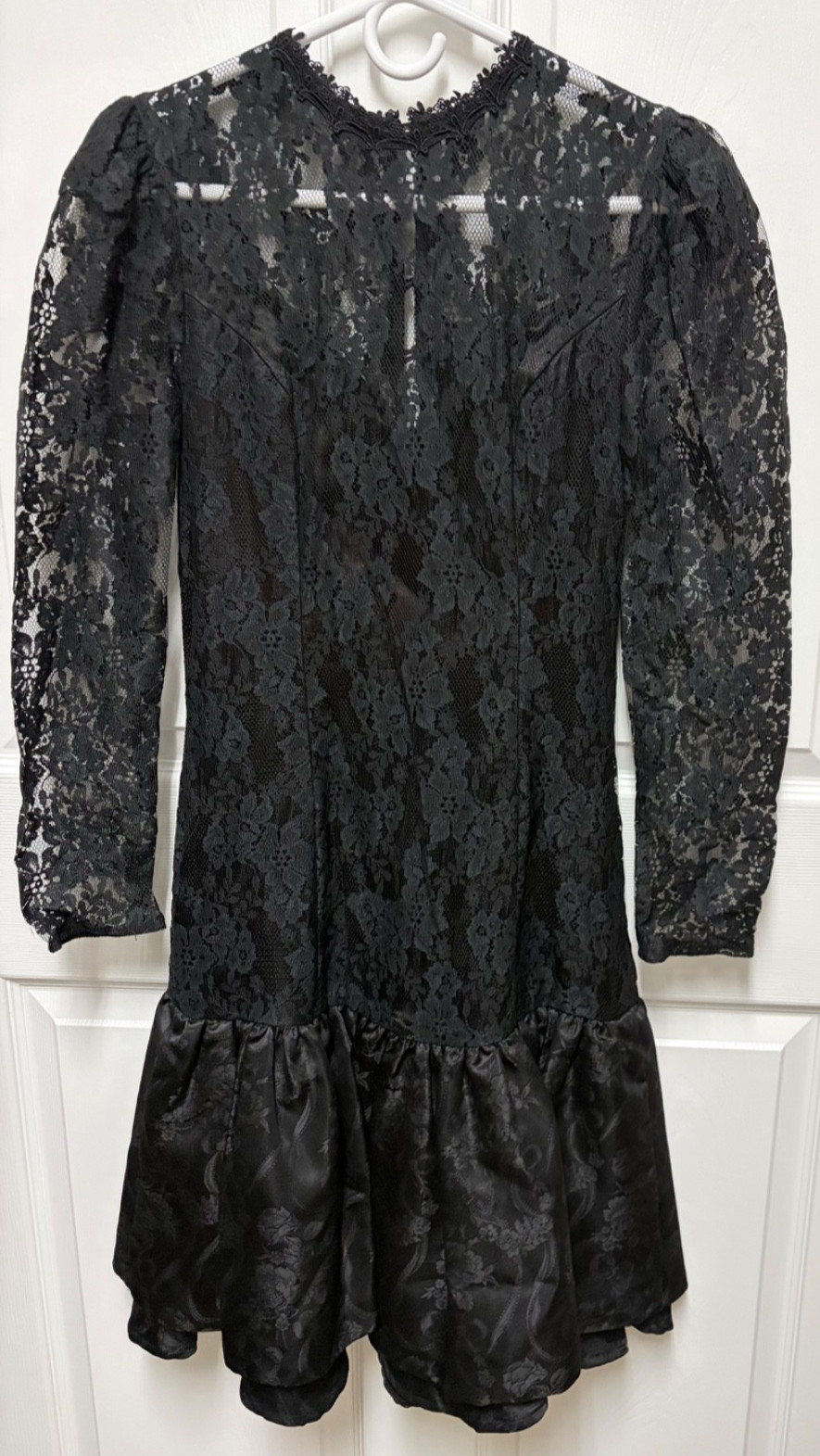 vtg Scott McClintock 80s Black dress Lace bodice drop waist Brocade satin bottom