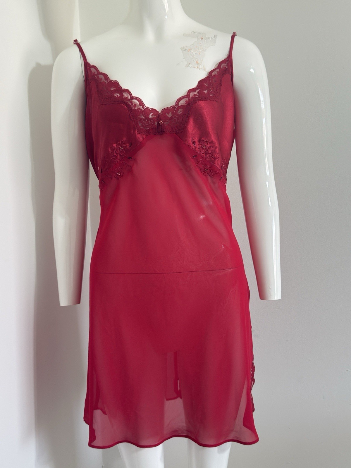 Vintage Expressions by California Dynasty Sheer Satin Midi Slip Nightie Size M/L