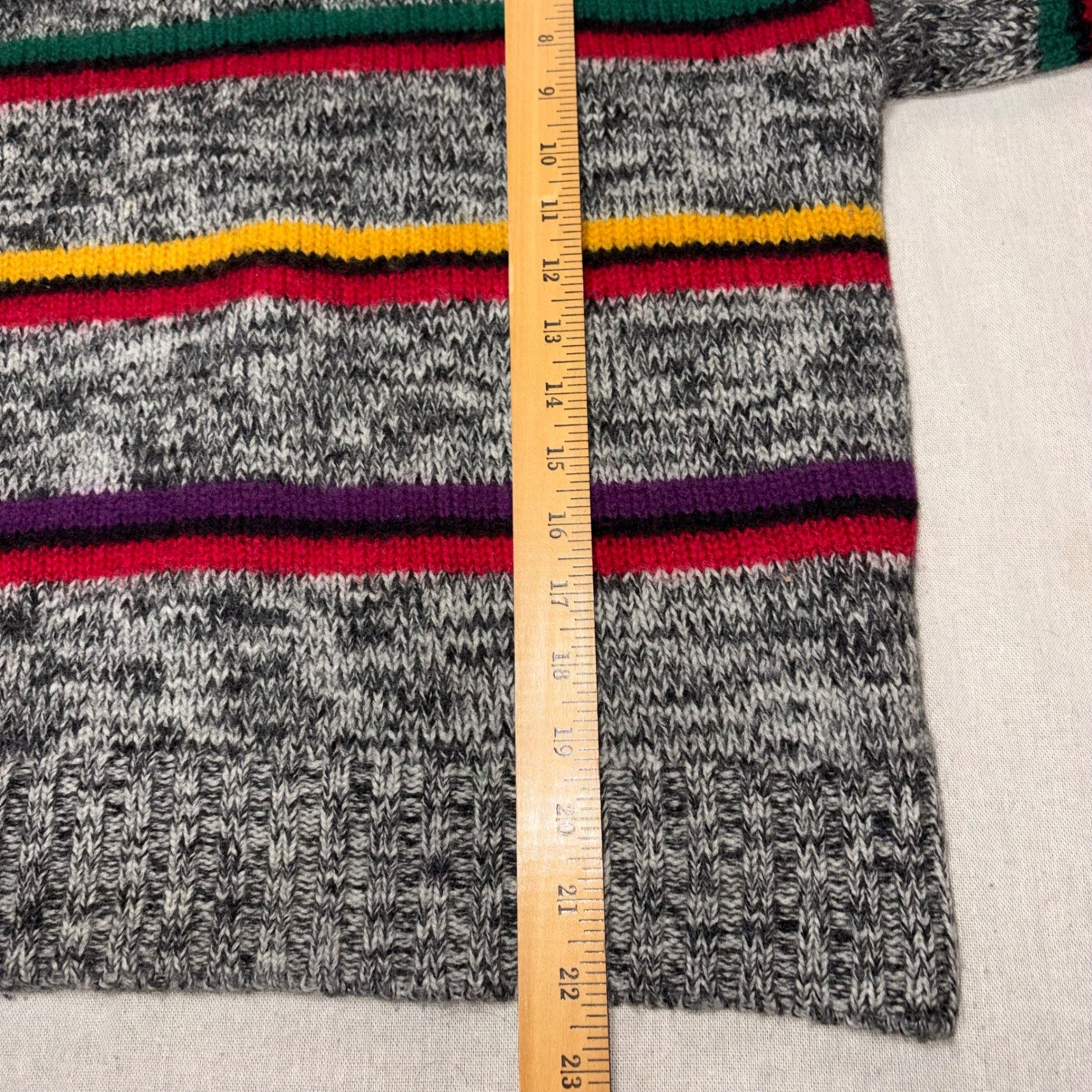 Boston Traders Vintage 100% Wool Striped Henley Sweater Womens Large Gray Multi