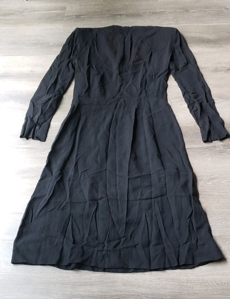 VTG 40s Black Crepe Dress Sz S? Deco Side Zip Study PROJECT DAMAGE STAINS AS-IS