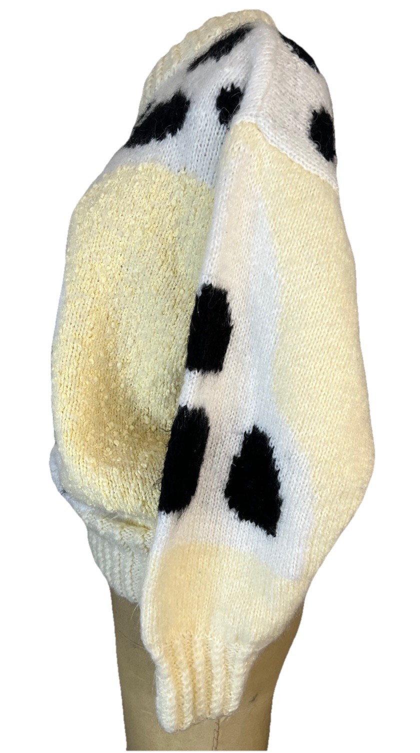 Vintage 80’s Chunky Thick Wool Graphic Print Yellow/white/black Sweater L