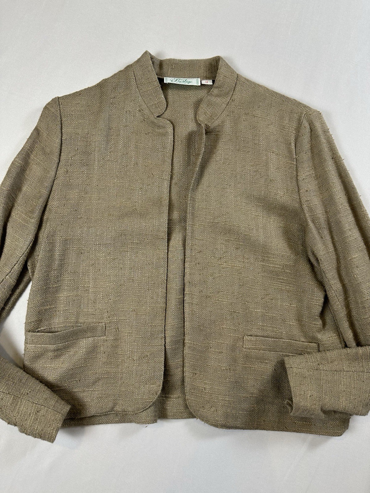 60s 70s Prestige of Boston Natural Fiber Skirt Beige Tweed Career Blazer Suit