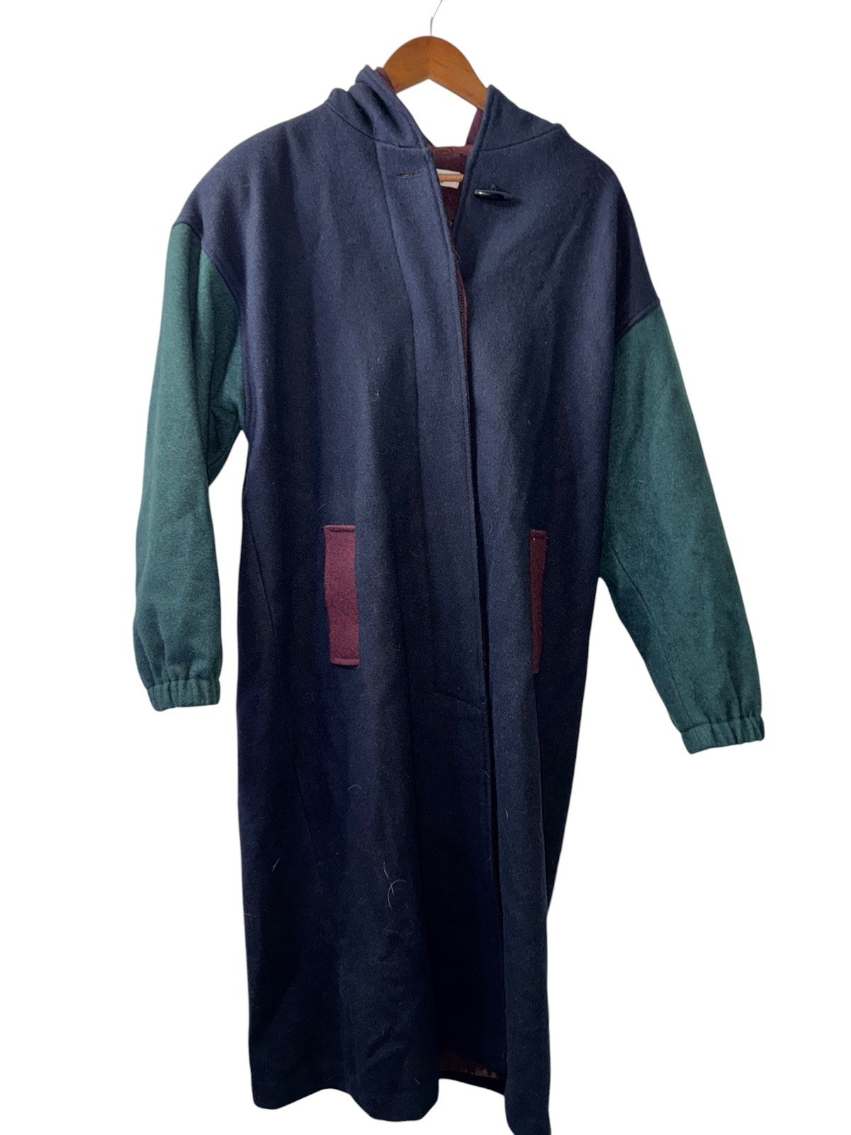 Vintage Donnybrook Wool Coat Size 8 Color Block Hooded Union Made USA ILGWU