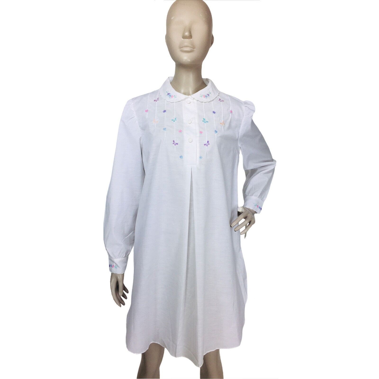 VTG Jodie Arden Hand Embroidered Butterflies Puff Sleeve Sleep Shirt Nightgown