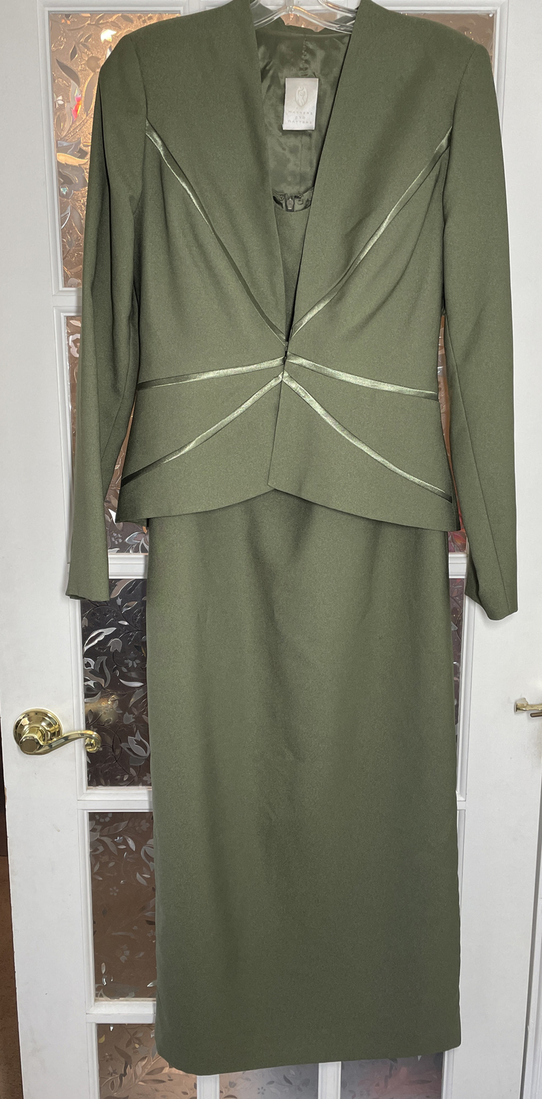 Vintage USA 1980s Watters and Watters Olive Green 2 Piece Dress Size 6