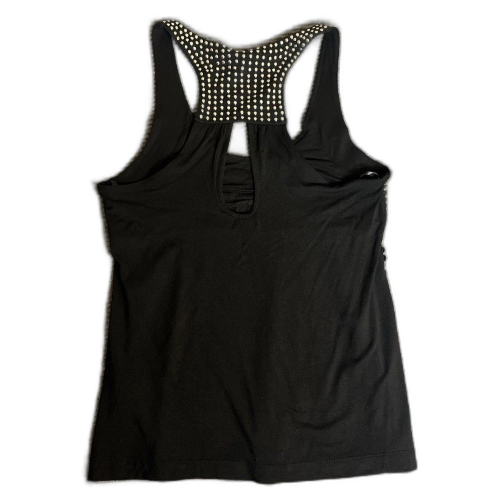 VTG Y2K Bebe Black Tank Top Gold Studded Embellished Keyhole Back Clubwear Sz S