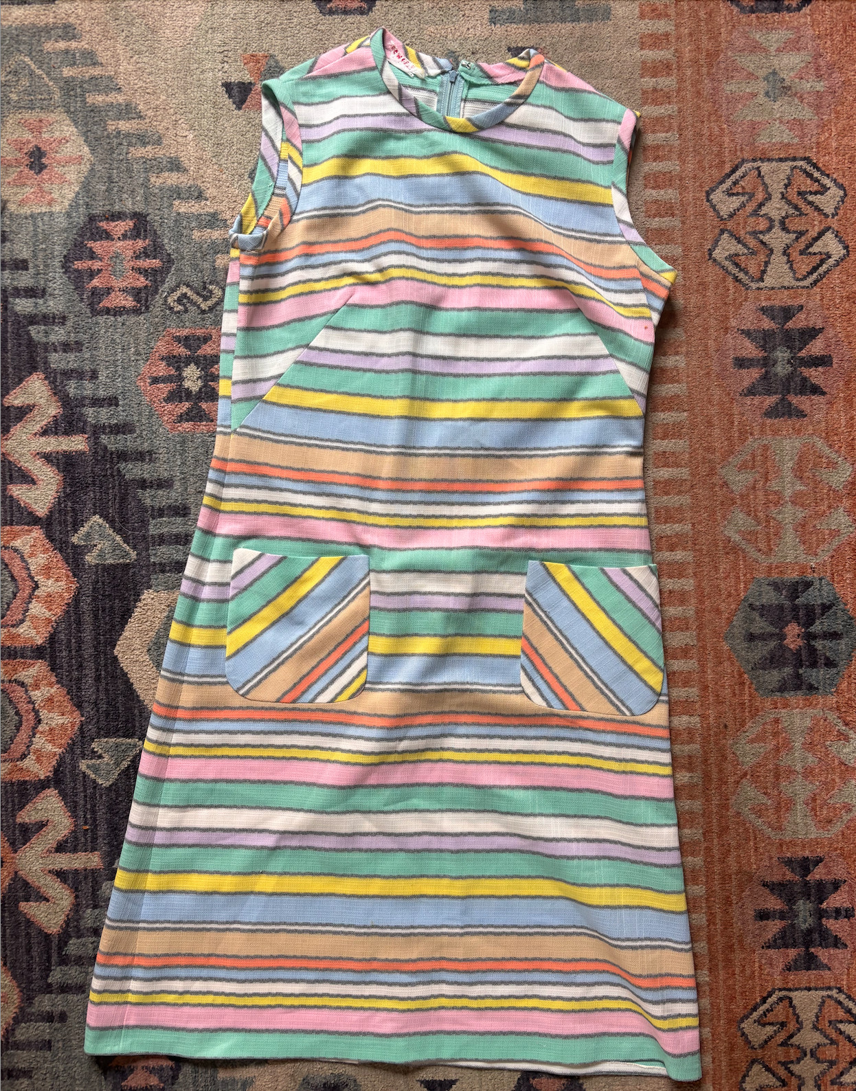 Vintage rainbow striped shift dress
