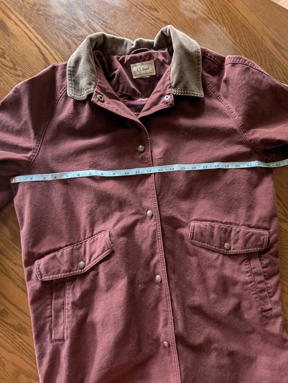Vintage L.L. Bean Barn Duster Coat Canvas Corduroy Southwest Lined Burgundy XL