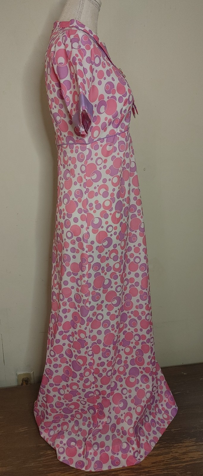 Vintage 1960s Mod Maxi Dress Pink Purple Bubble Print Psychedelic HandmadeGroovy