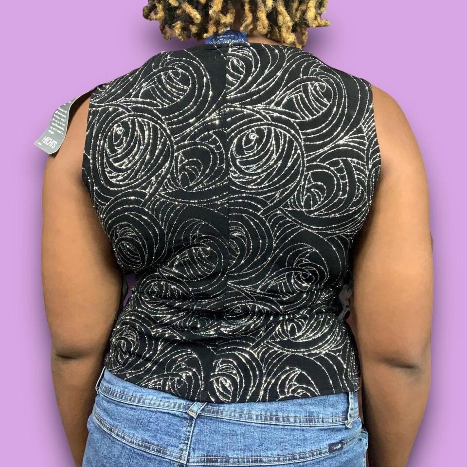 Scooter Tops by Onyx Nite vintage 90s sparkle black glitter tank top M NWT