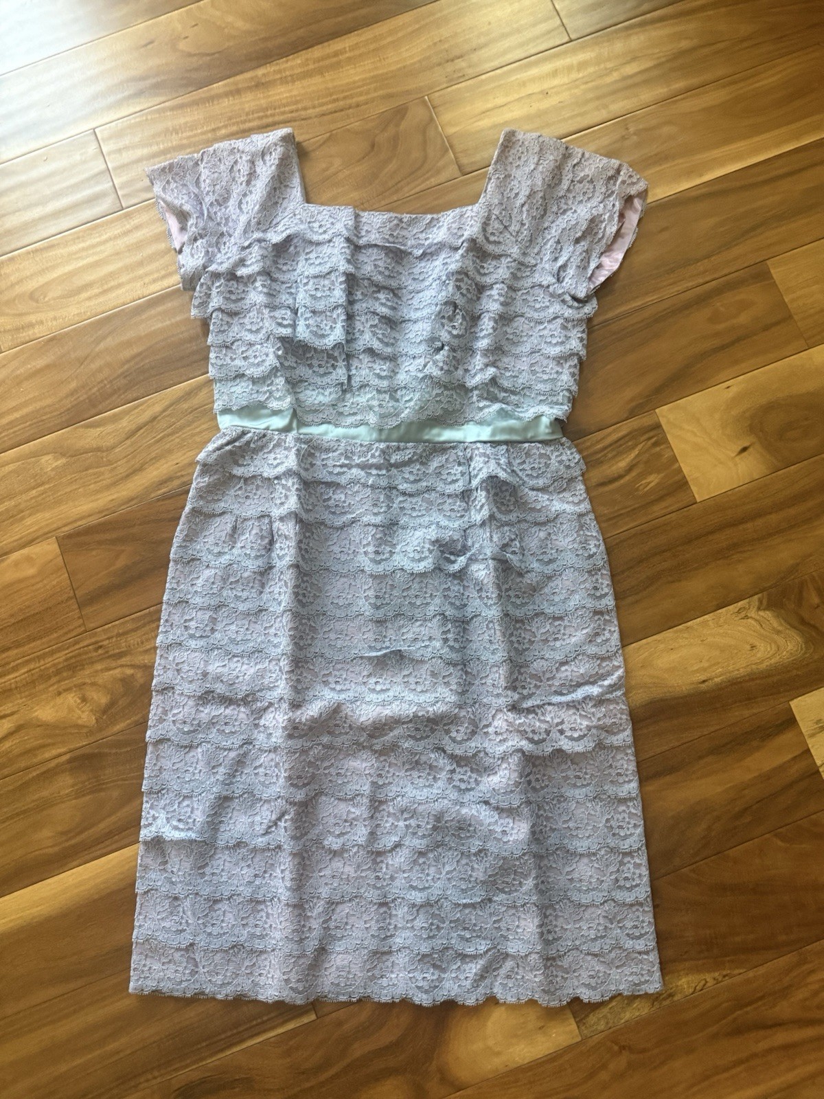 VTG DaBarry NYC Couture PurpleBlue Square Neck 50/60s Lace Cocktail Party Dress