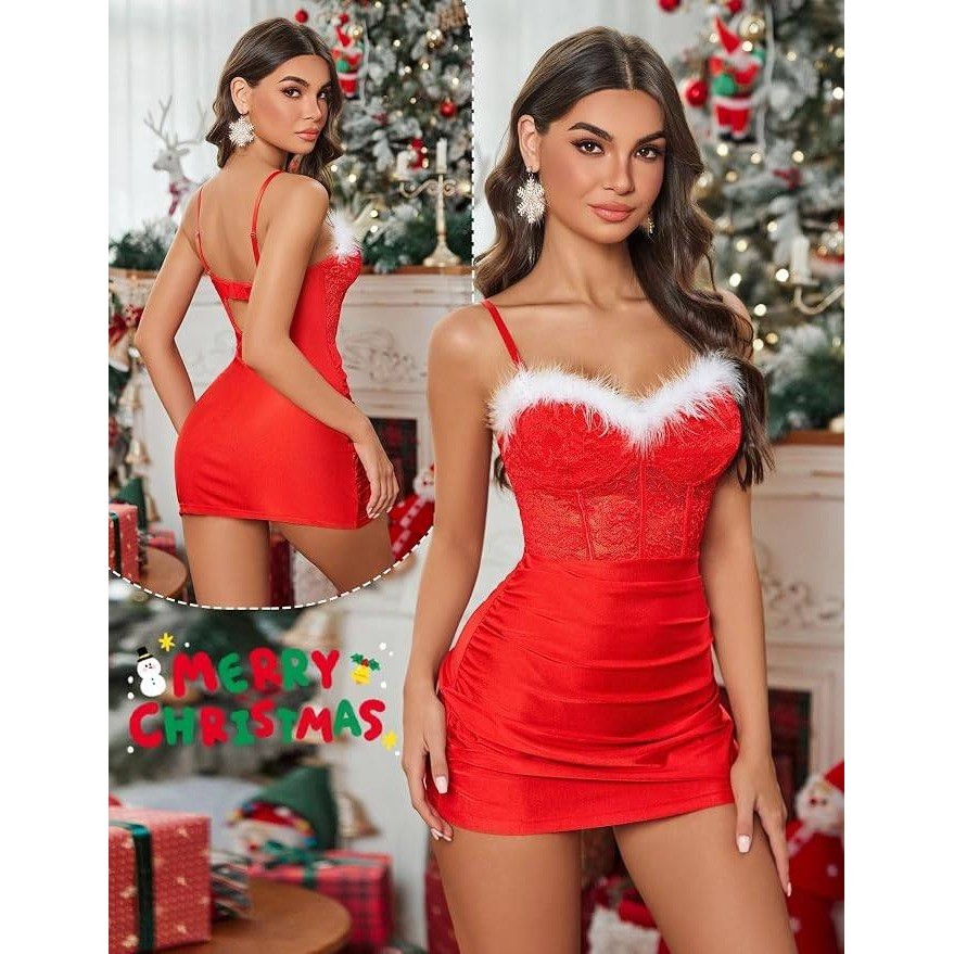 MSRP $26 Avidlove Women’s M Christmas Lingerie Lace Babydoll Sexy Santa Outfit