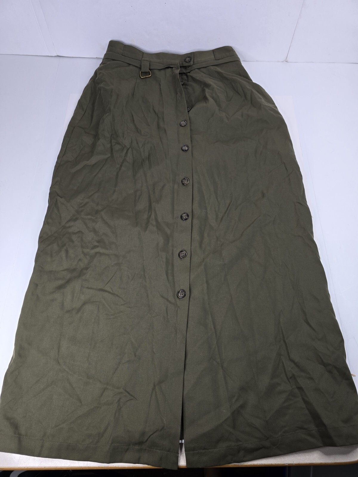 Vtg Green Travel Smith Button Skirt Dress Womens Size L Large Boho Military USA