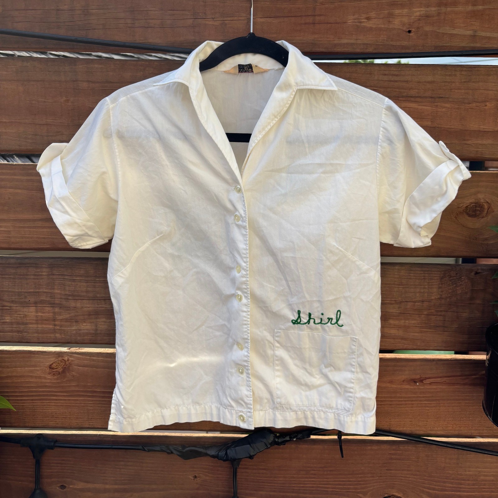 50s Hilton Bowling Shirt Womens 34 White Good Harmony House Chain Stitch Vintage