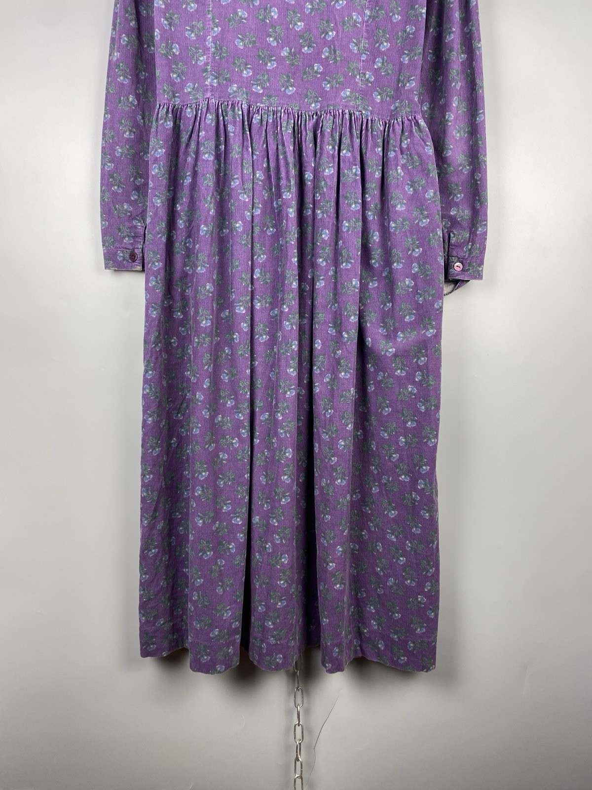 Vintage 80s Laura Ashley Dress Cotton Corduroy Floral Long Sleeve Size M EU 40