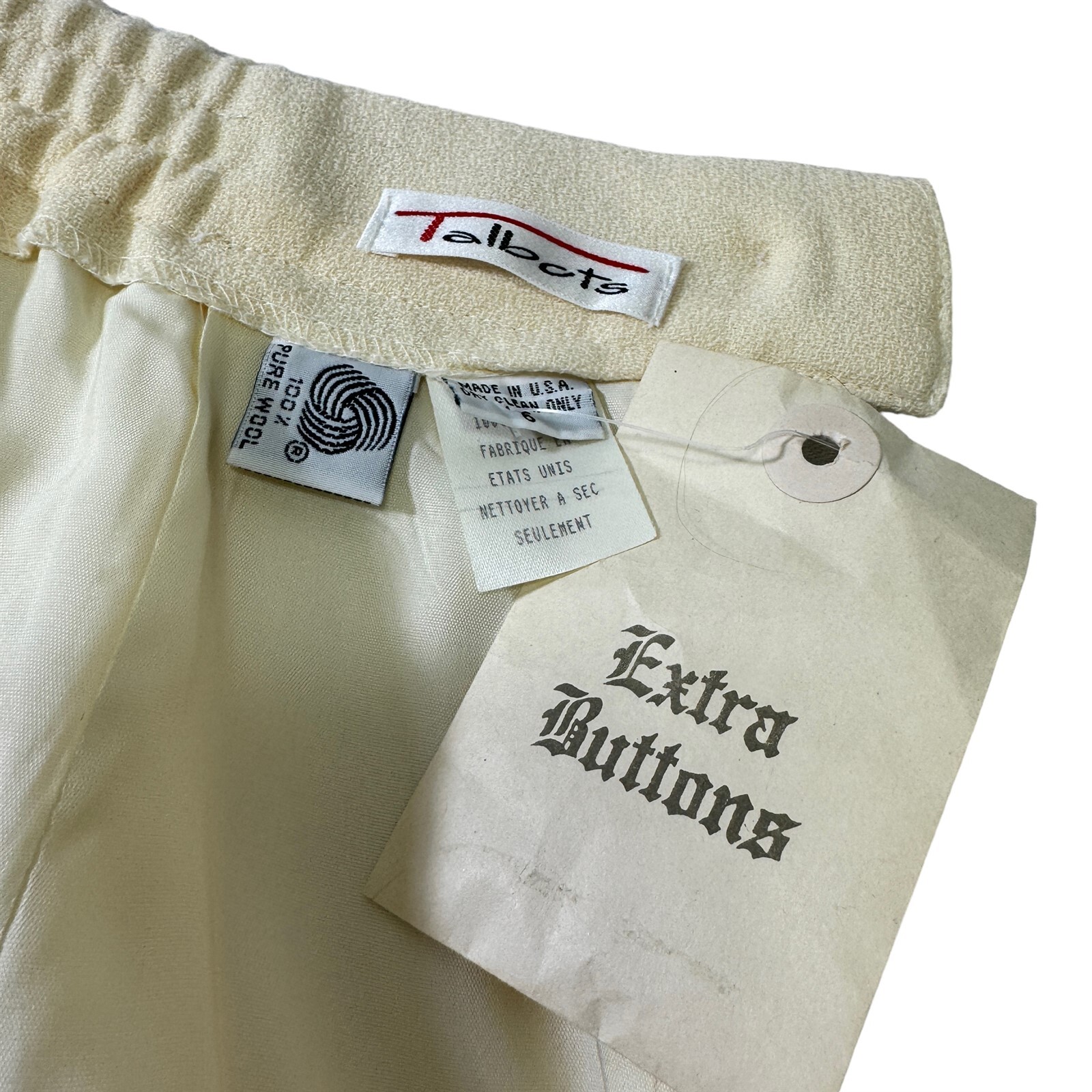 Talbots Winter White Wool Suit Tuxedo Blazer Camisole Skirt Size 6 Vintage 1990s
