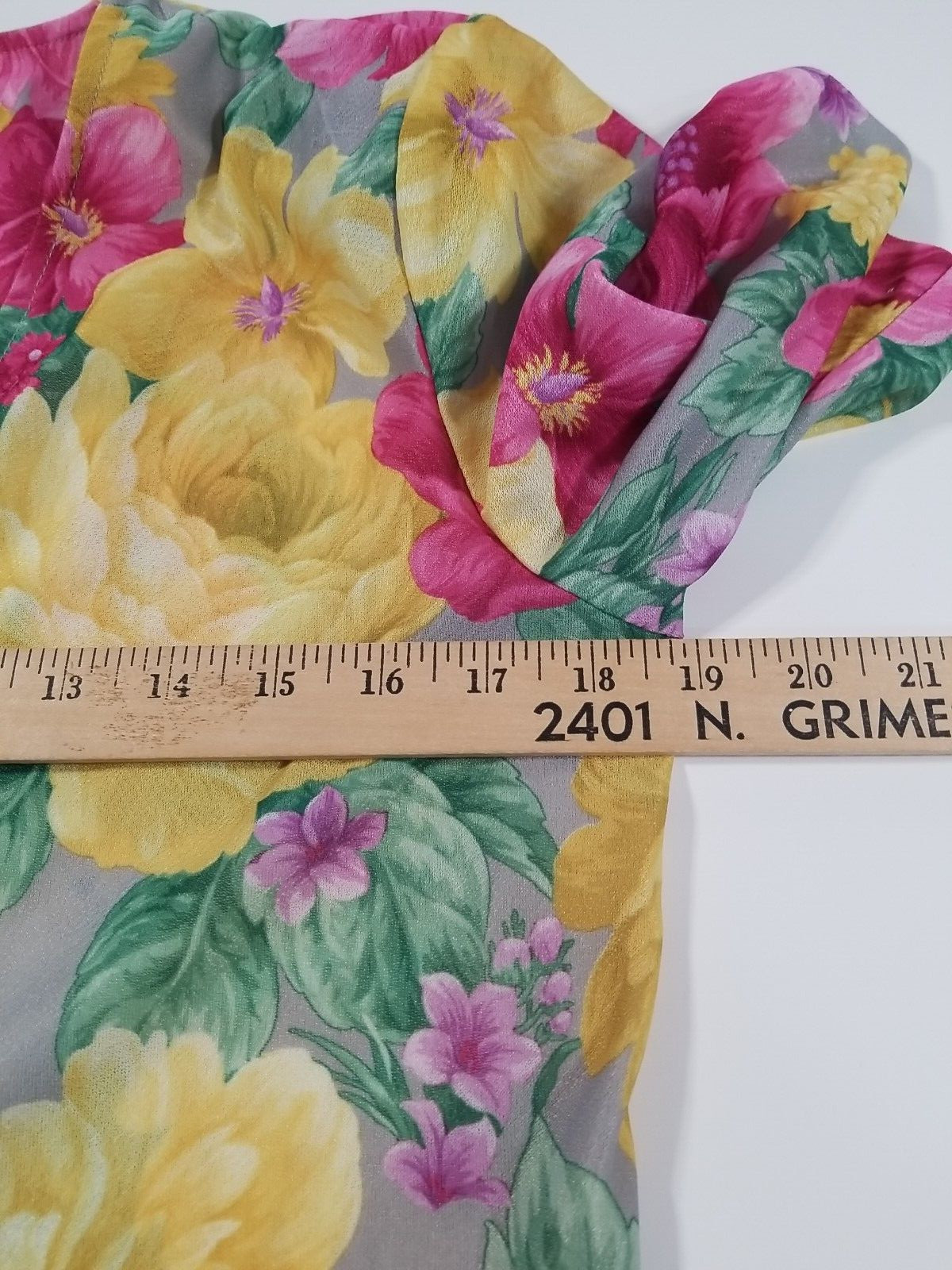 Vintage Womens Dress M/L Two Piece Below Knee Drop Waist Floral Pleated Yellow