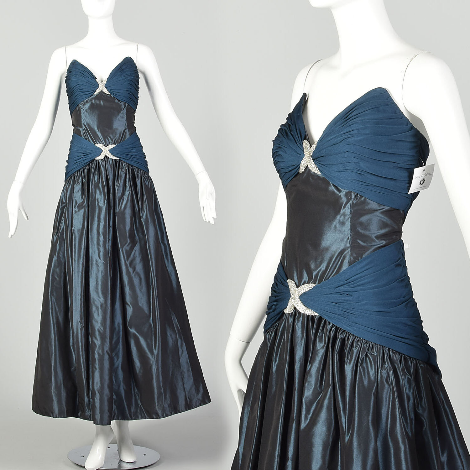 Medium Kevan Hall Couture Silk Taffeta Formal Gown Teal Strapless Evening Dress