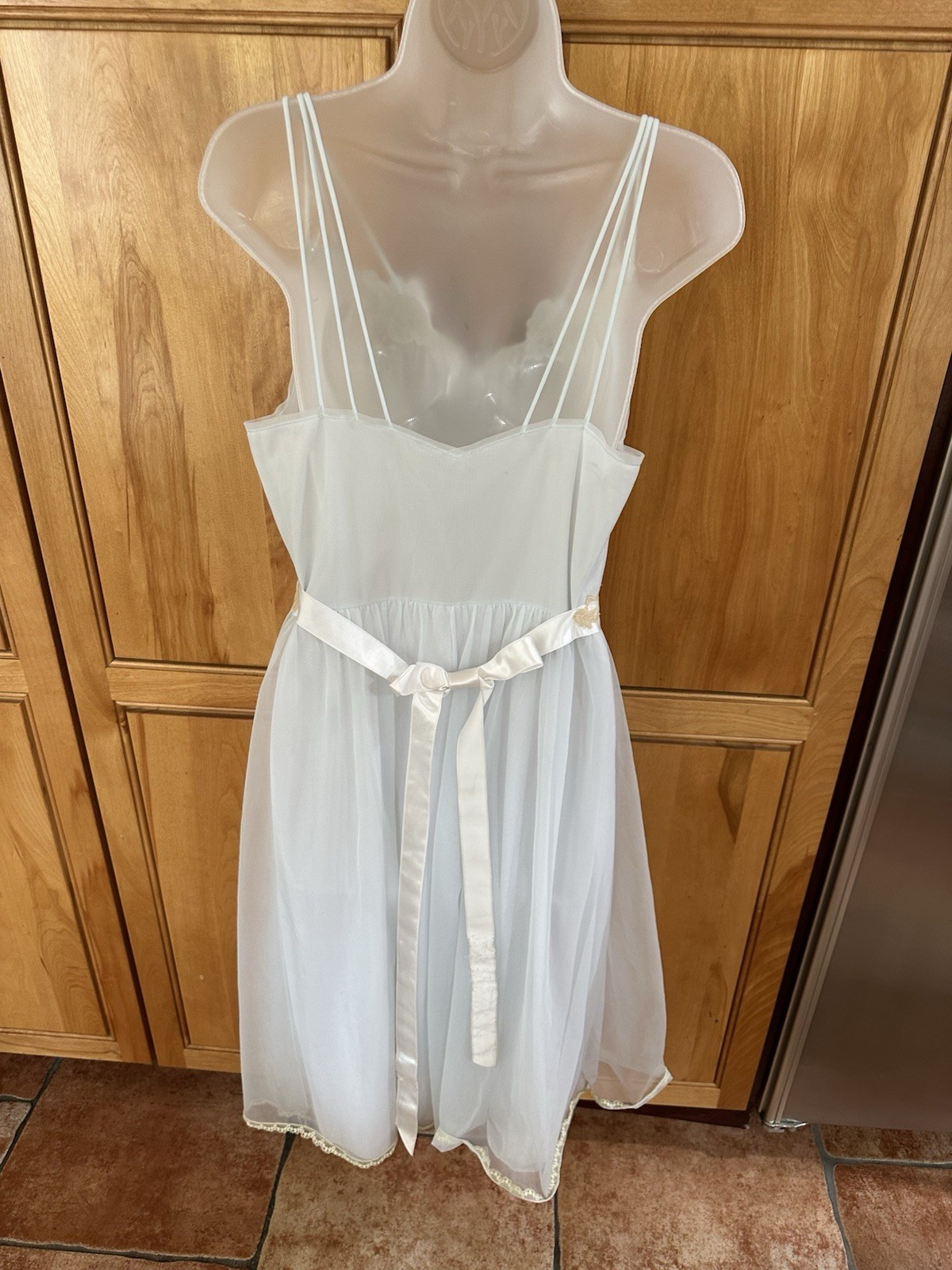 Vintage 60s 36 Vanity Fair Tricot Nylon Chiffon Lace Pale Blue Slip Nightgown