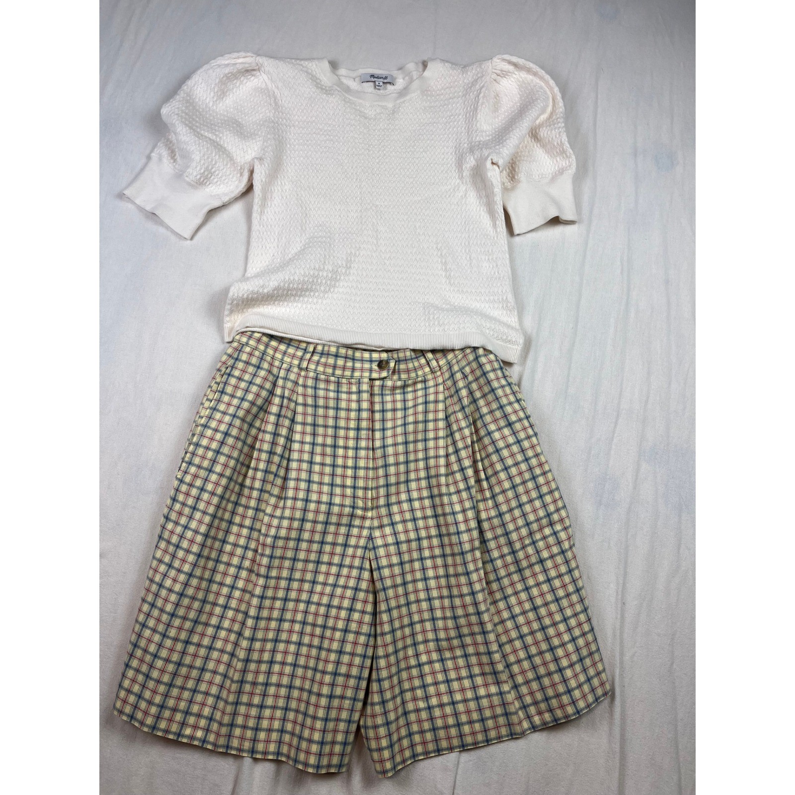 David Brooks Vintage Plaid High Waisted Pleated Shorts Yellow Blue Red Size 8