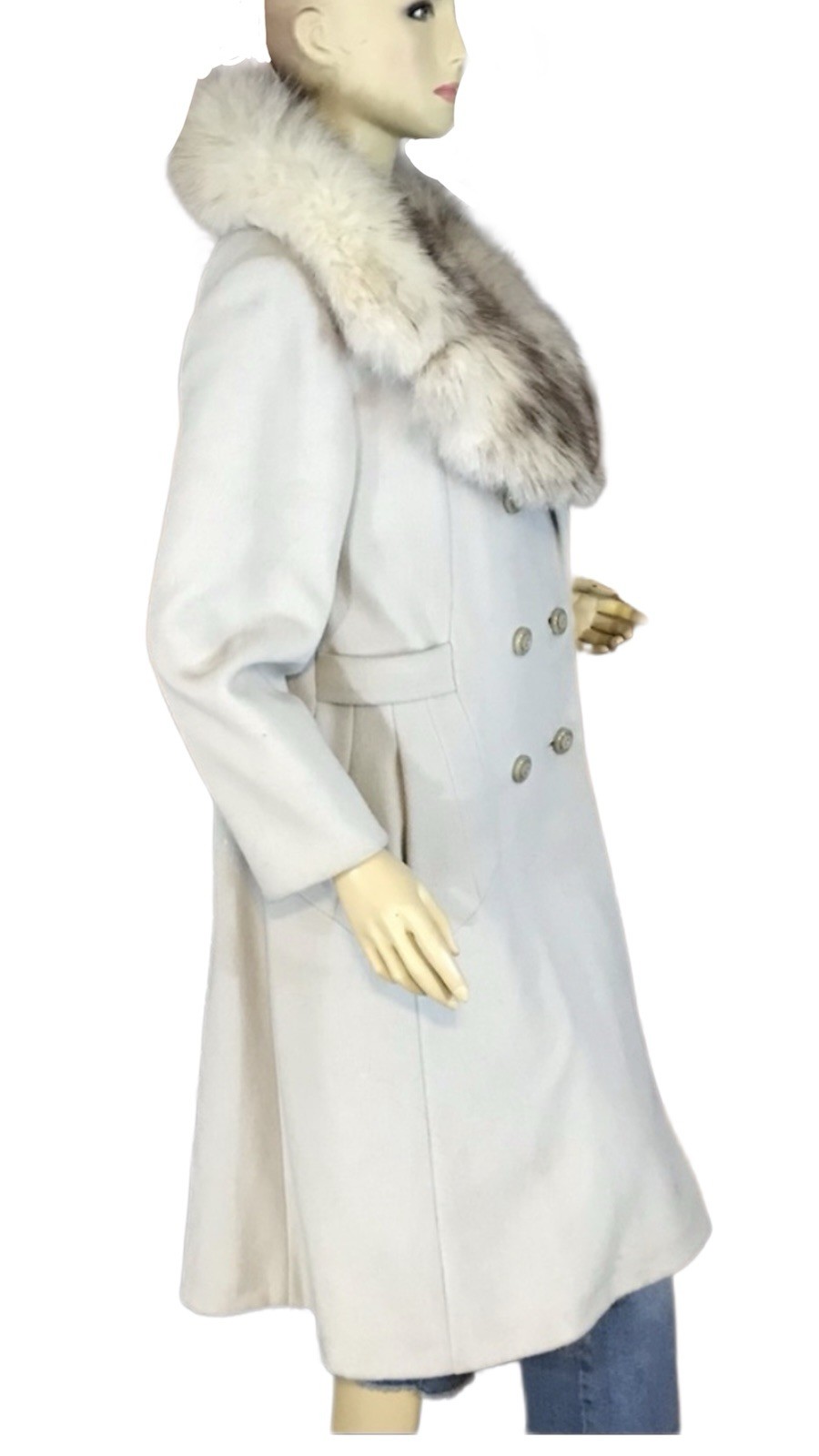 VINTAGE CIRCA 1970’S SABRINA GRAY WOOL AND FOX FUR COLLAR COAT SZ APPX SMALL