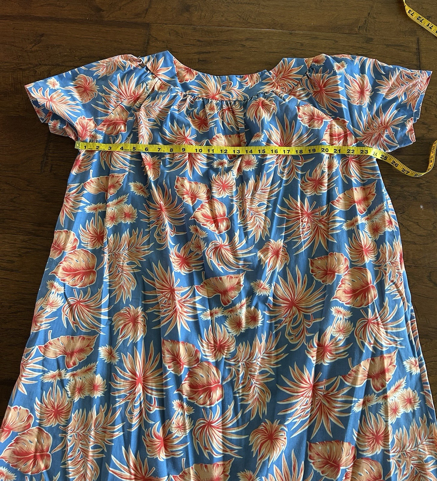 Vintage Sears MuuMuu Mumu Colorful Blue, Pink, White Hawaiian House Dress Womens