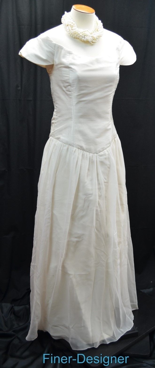 Vintage Wedding Ball gown CHAMPAGNE Shantung bridal chiffon dress portrait S M