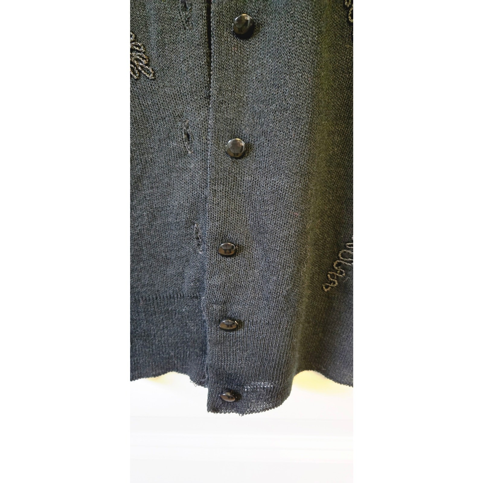 Vintage Turbo Cardigan Womens XS Black 1950s Beaded Embroidered Whimsygoth Goth