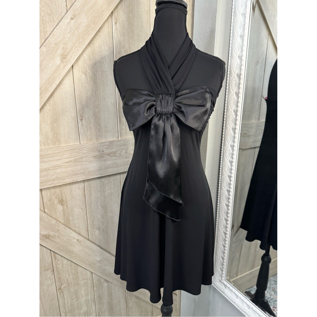 Vintage Jodi Kristopher Y2K Black Halter Bow Cocktail Mini Dress – Large