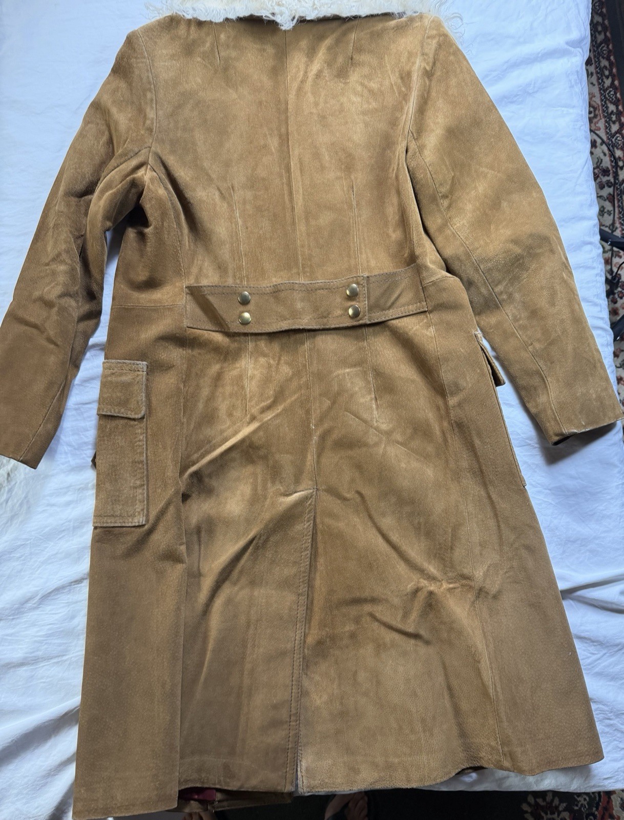 Vintage Rare Jeno de Paris Mid-length Trench Suede Coat -Tibetan Lamb Fur