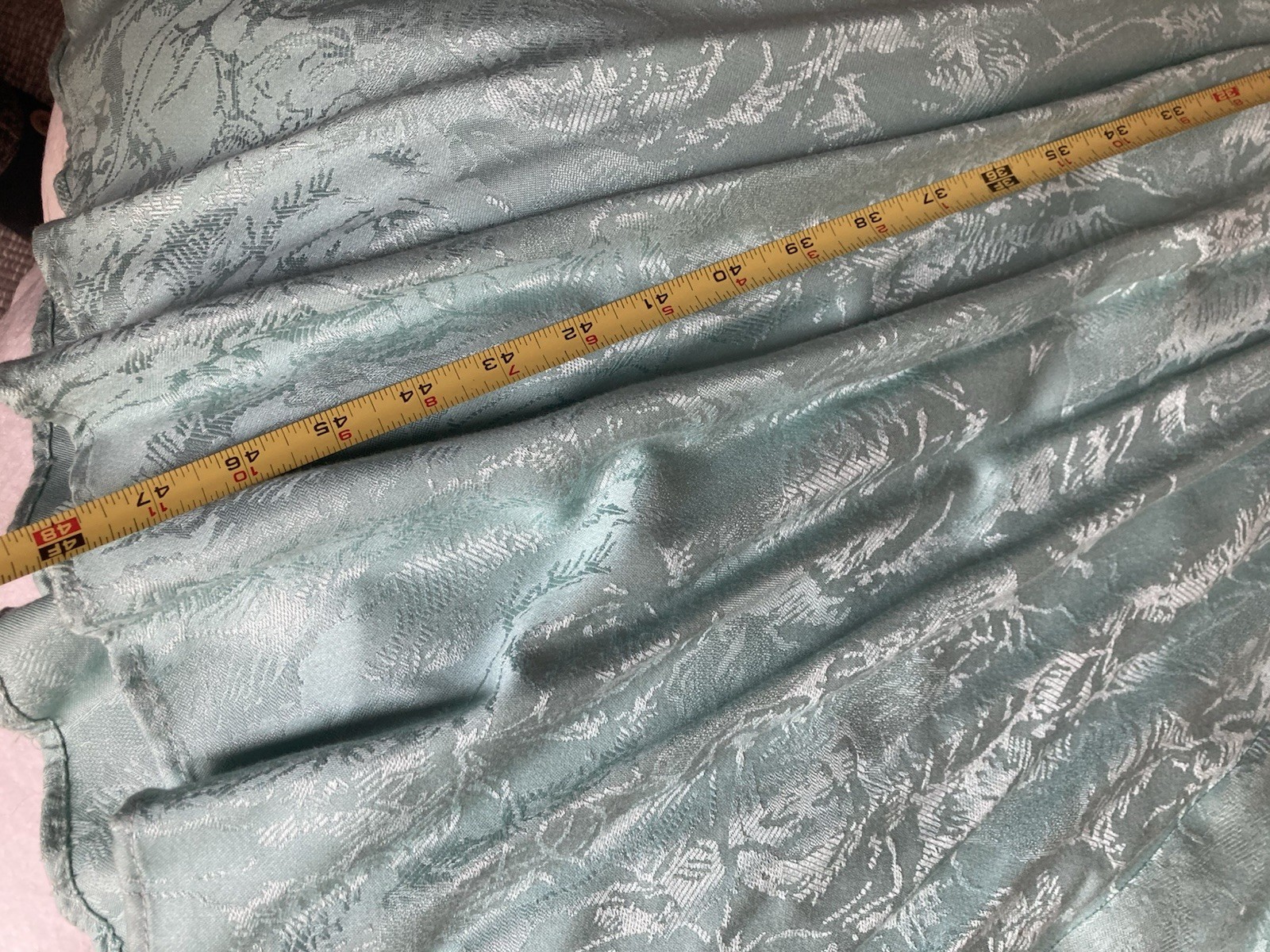 JSJ Vintage Aqua Jacquard/Brocade Dress With Lace & Pearls Size 7/8 Made In USA