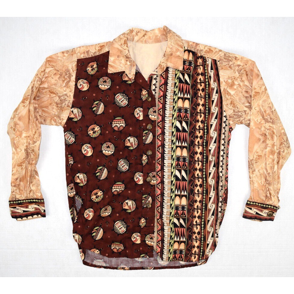 Vintage Turtle Shirt 3 Patterns Turtle Size M/L 70s 80s 2 Tone Maroon Tan OOAK