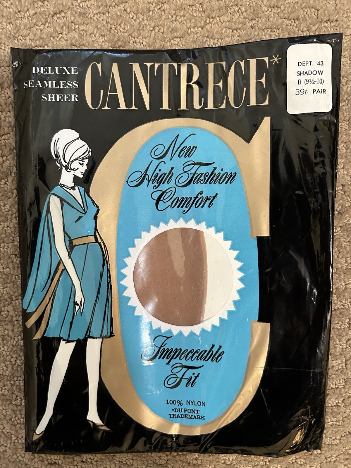 Vintage 60s 100% Nylon Seamless Stockings Shadow SZ B 9.5-10 Reinforced Toes