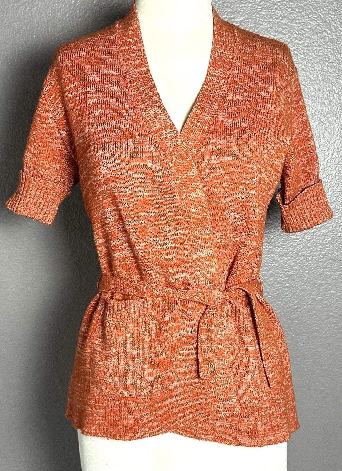 VTG Sheridan Creations Burnt Orange, Wrap Top Cardigan Sweater Size Large