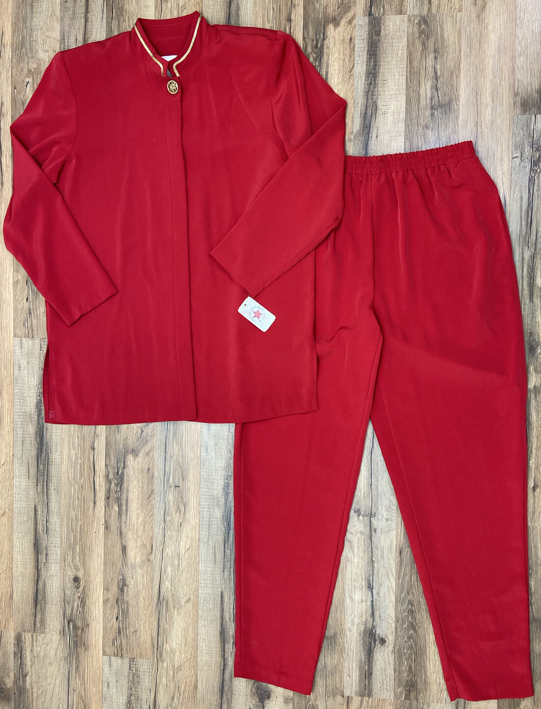 Vintage Stephanie Thomas Red Pants & Long Button Down Top Set NWT Size 10