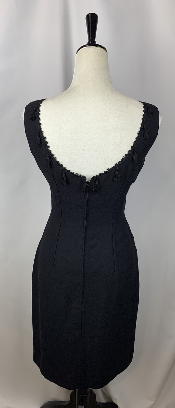 Vintage 60’s Black Fringe Tassels Union Made Sheath Dress Size 11