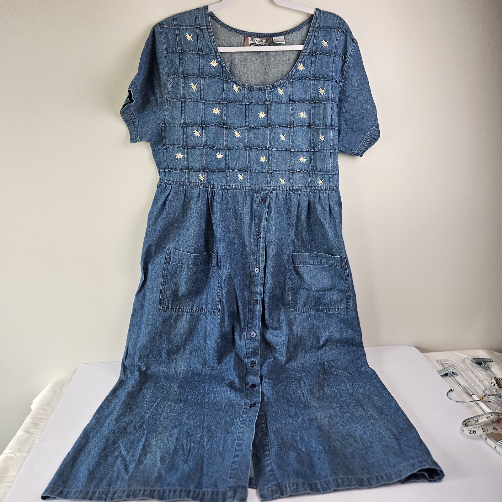 COTTAGECORE Premier International FLORAL DENIM Farmhouse XL COTTON Maxi Dress