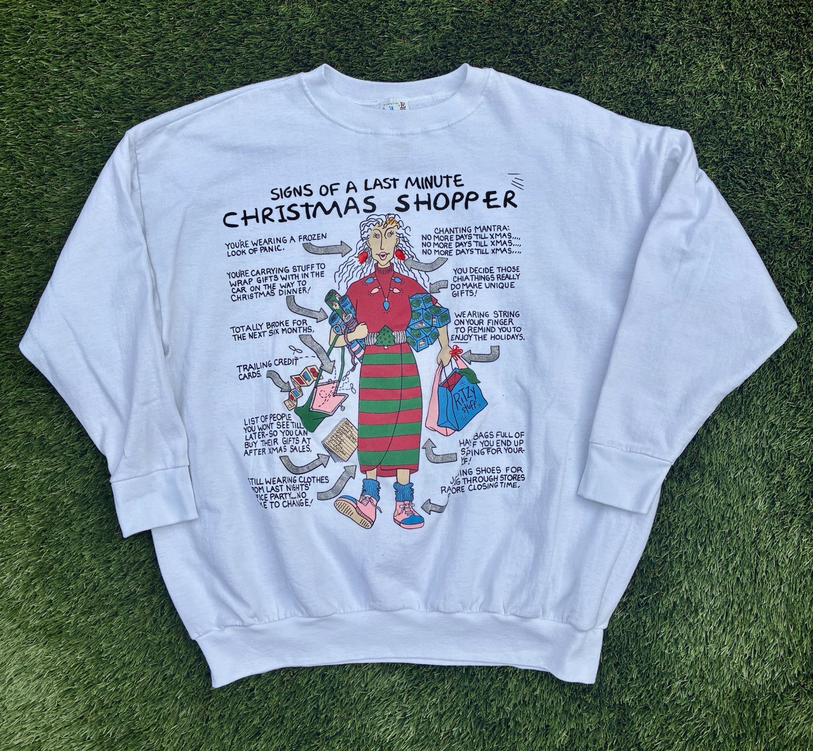 Vintage 90s Christmas Sweatshirt “Last Minute Shopper” USA Made Womens Size L/XL