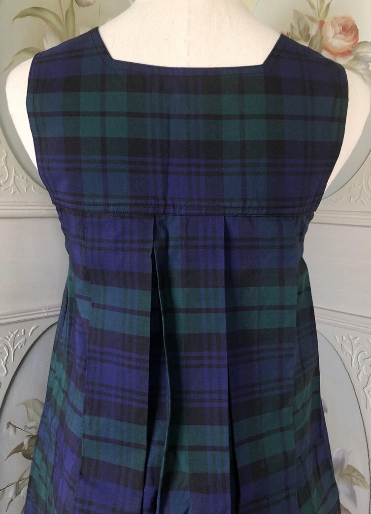 VTG 50s ALDRICH SANFORIZED PLAID COTTON GYMNASIUM DRESS USA 32 NAVY GREEN EUC