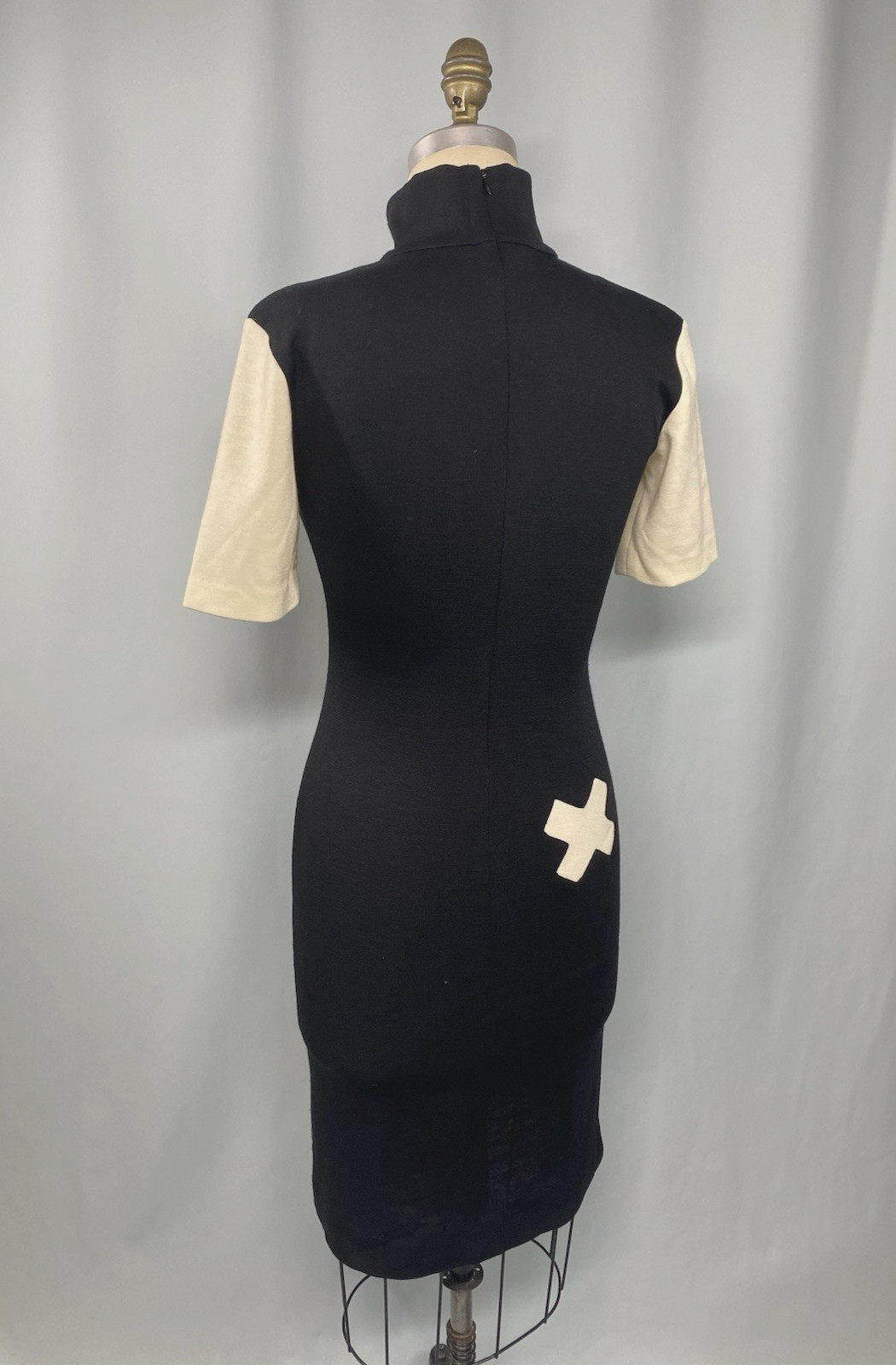 ETHAN COHAN GALLERY Vintage Dress SMALL PETITE Wool black ivory white 80s 90s
