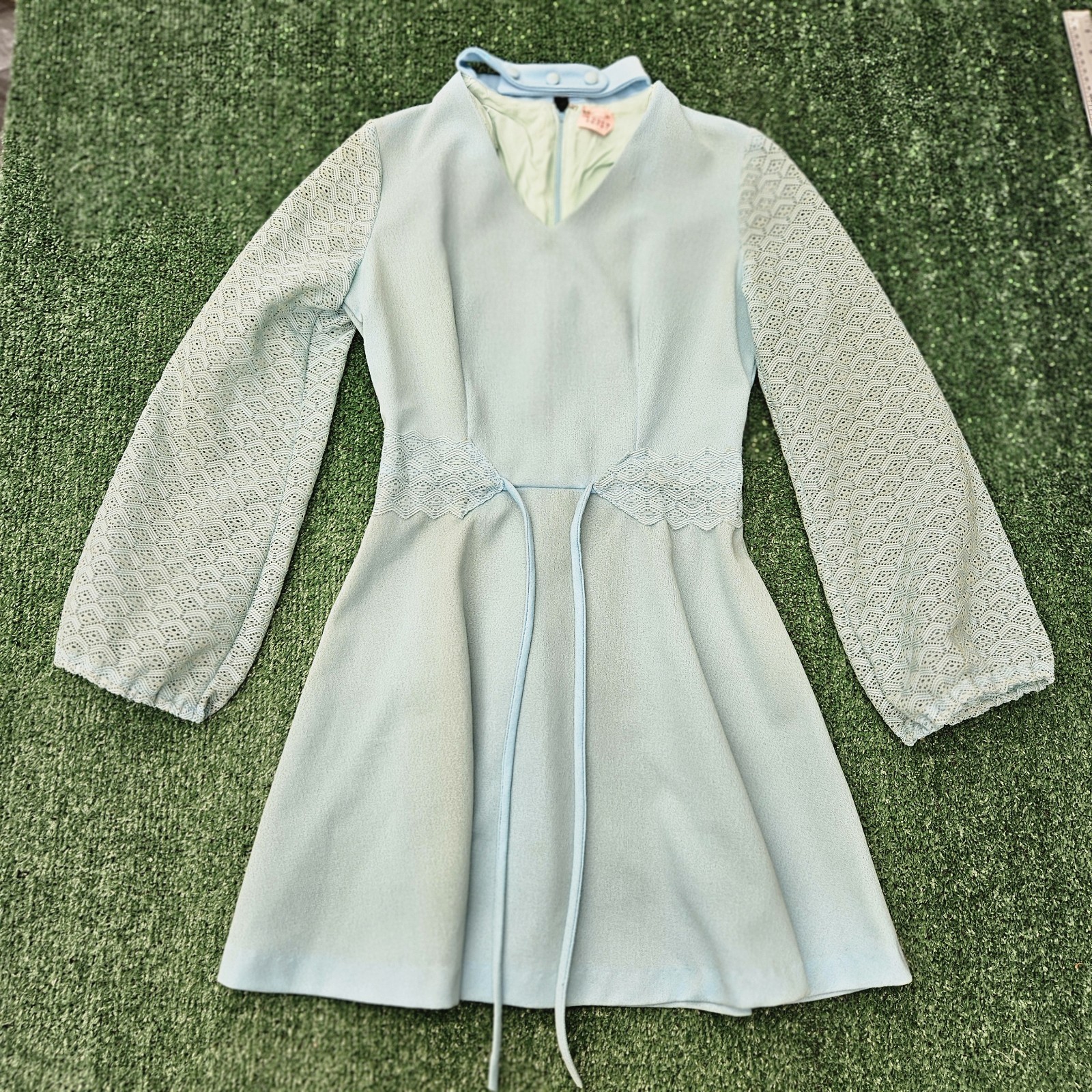 Vintage A Line Dress Button Collar And Lace Puff Sleeves Size S See Description