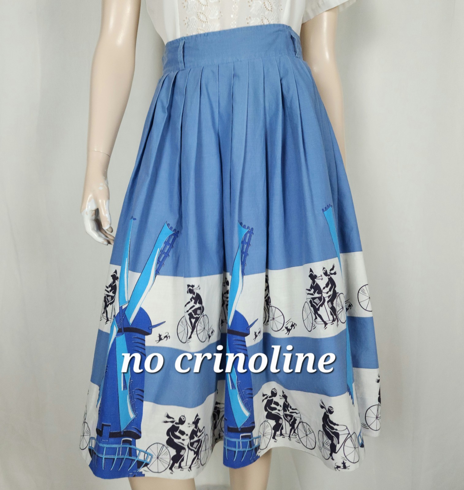 Vtg 1950s Holland windmill bicycle couple novelty print cotton skirt S