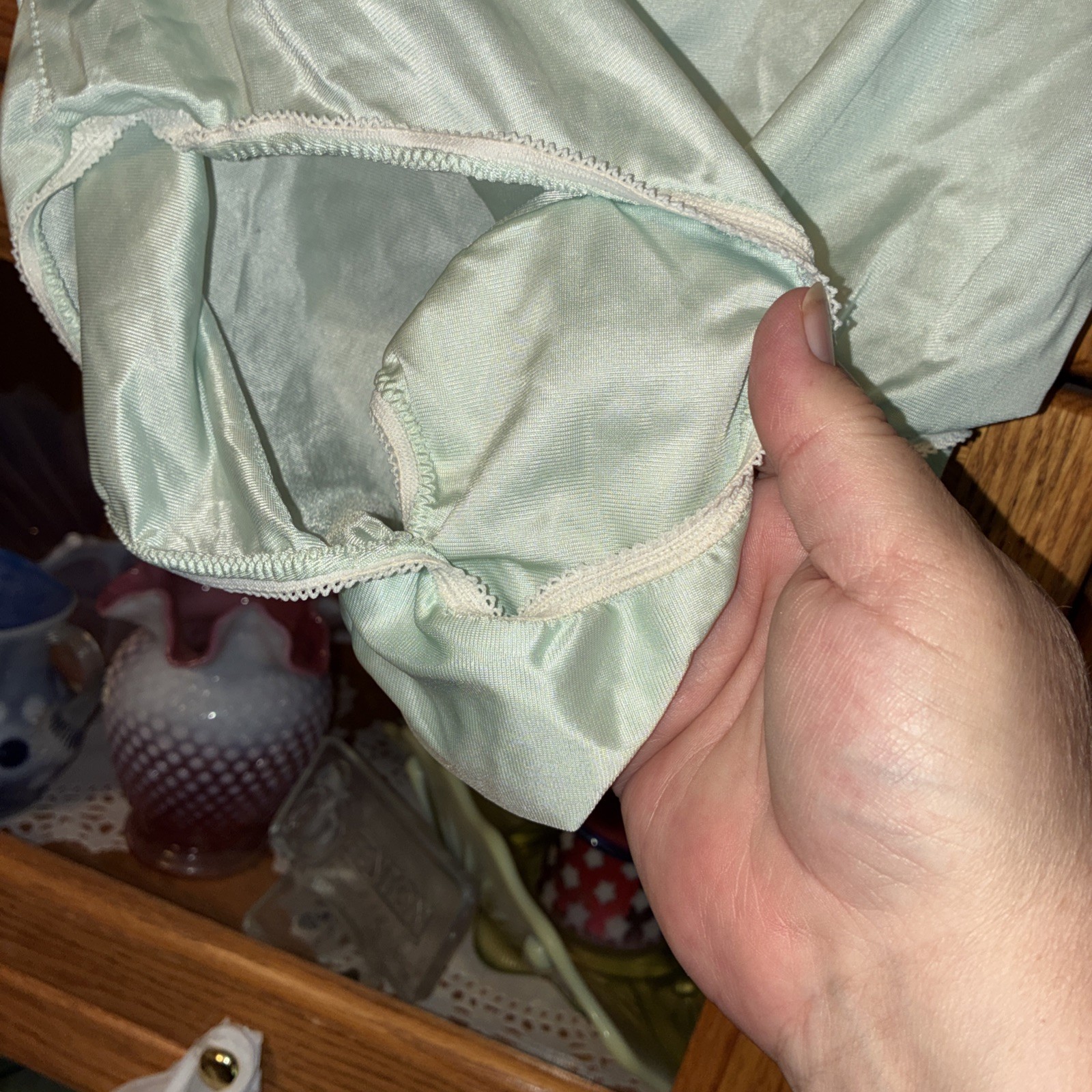 Vintage 1950s Light Green Old Granny L Panty Panties Mushroom Gusset 100% Nylon